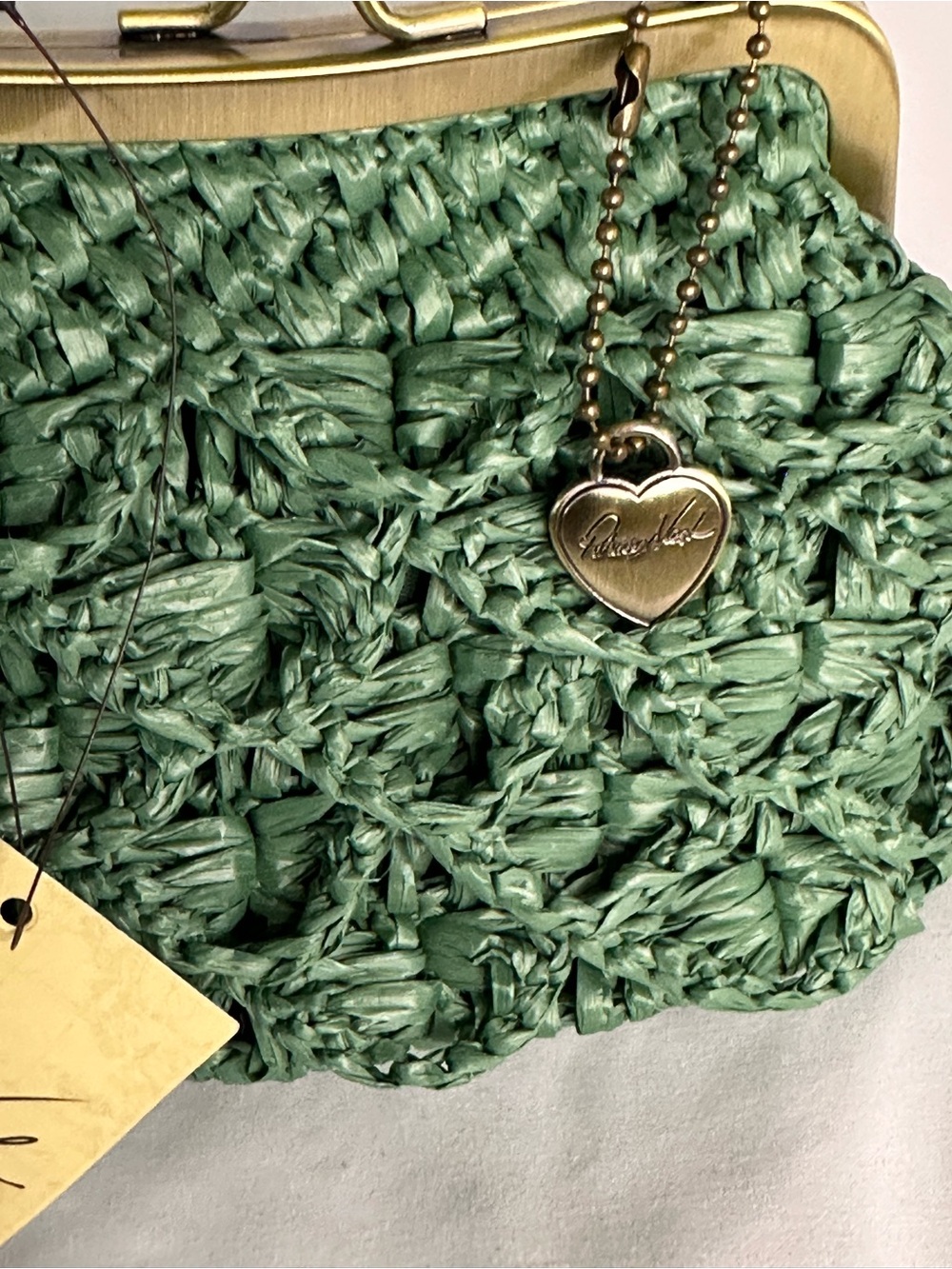Patricia Nash Mini Laureana Chain Crossbody Scalloped Raffia Basil - Picture 4 of 6